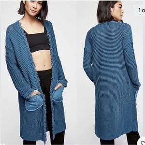 FREE PEOPLE Woodstock Longline Knit
Duster Cardigan Sweater Teal Blue Size XS